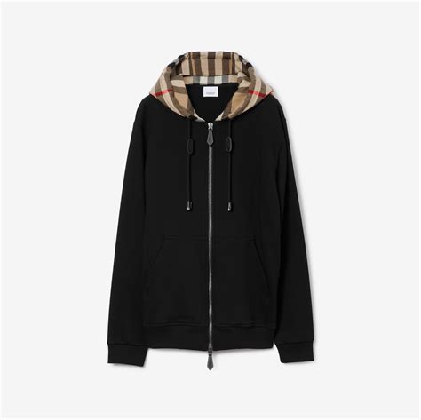 black burberry zip up hoodie|Burberry check cotton zip hoodie.